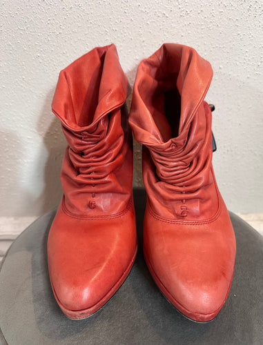 Vintage Red Slouch Ankle Boots – Retro Heeled Style