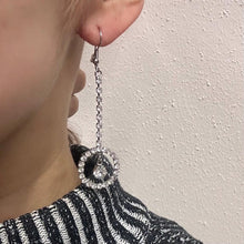 Vintage Silver Rhinestone Circle Drop Earrings | Y2K Sparkly Statement Jewelry