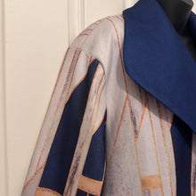 Vintage Abstract Print Oversized Coat | Navy Geometric Statement Jacket | Double Breasted Lightweight Coat | Retro Art Deco Style
