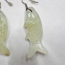 Vintage Hand Carved Fish Earrings | Pale Green Jade Style Koi Drop