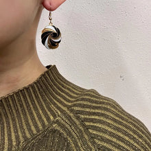 Vintage Black White & Gold Swirl Enamel Earrings | Retro Round Dangle Earrings | Statement Jewellery