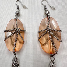 Vintage Peach Acrylic & Silver Chain Tassel Earrings | Long Statement Drop Earrings | Y2K Boho Dangle Earrings