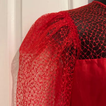 Vintage 1980s Red Mermaid Gown | Sheer Lace Sleeves, Ruched Formal Dress