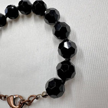 Vintage Black Faceted Glass Bead Bracelet | Adjustable Statement Bracelet | Jet Black Crystal Style