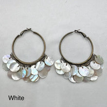 Vintage Shell Disc Hoop Earrings | Antique Brass Boho Festival Jewelry