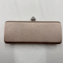 Vintage Champagne Satin Evening Clutch, Rhinestone Clasp, Chain Strap Shoulder Bag
