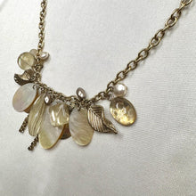 Vintage Shell Charm Necklace | Boho Gold Tone Statement Necklace | Mother of Pearl Jewelry | Coastal Layered Charm Necklace