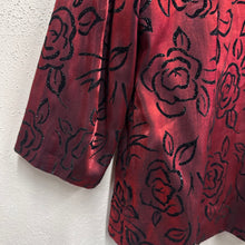 Vintage Burgundy Burnout Velvet Rose Jacket | Sheer Floral Open Front Jacket | Romantic 90s Lightweight Jacket | Women’s EU 40