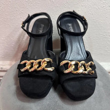 Nasty Gal Black Platform Heels with Gold Chain – Y2K Chunky Sandals Size EU