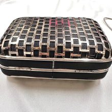 Witchery Black Silver Box Clutch Bag, Rhinestone Clasp Evening Purse, Metal Cage Chain Shoulder Bag, Y2K Party Handbag