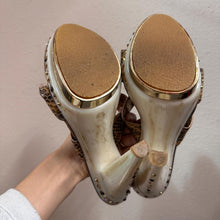 Vintage Tony Keuylian Snake Print Platform Mules – Gold Bronze Leather Y2K Sandals