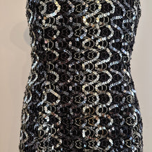 Angelucci Design Sequin Maxi Dress, Black Silver Mermaid Hem, Spaghetti Strap Evening Gown