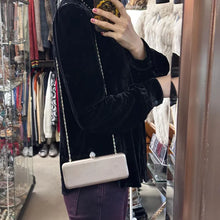 Vintage Champagne Satin Evening Clutch, Rhinestone Clasp, Chain Strap Shoulder Bag