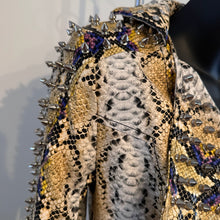 Y2K Snake Print Faux Leather Biker Jacket, Studded Spiked Jacket, Statement Moto Jacket, Rock Glam Jacket, Edgy Cropped Jacket