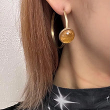 Gold Hoop Earrings with Faceted Amber Tone Resin – Vintage Style Statement Hoops