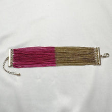 Vintage Gold Tone Hot Pink Chain Fringe Bracelet | Statement Cuff, Adjustable Clasp
