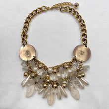 Vintage 60s–80s Inspired Statement Necklace – Gold Chain, Faux Pearl & Crystal Charm Fringe, Bold Party Piece