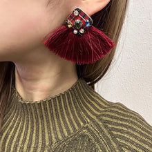 Vintage Red Tassel Statement Earrings | Plaid Rhinestone Fringe Earrings | Boho Glam Jewellery