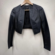 Portmans Cropped Black Leather Jacket | Minimalist Open Front Leather Bolero | Genuine Leather | Women’s Size 8