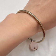 Vintage Gold -Tone Bangle with Pink Faceted Bead Charm | Minimalist Bracelet | Rose Quartz Style Statement Bangle