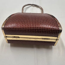 Vintage Gold-Tone Brown Mini Top Handle Bag with Pearl Details