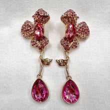 Vintage Pink Crystal Floral Drop Earrings