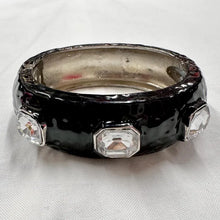 Vintage Black Enamel Hinged Bangle Bracelet | Faceted Crystal Statement Cuff | Glam Art Deco Style