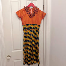 Vintage Orange Ruffle Neck Midi Dress | African Print Style Statement