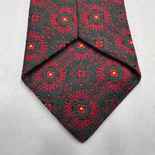 Vintage Floral Paisley Silk-Style Tie Dark Green Red Pattern Retro Necktie