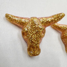 Vintage Glitter Longhorn Skull Statement Earrings | Gold Western Cowgirl Resin Studs