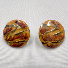 Vintage Abstract Art Stud Earrings | Retro Mustard Enamel Disc Earrings | 80s Statement Round Studs