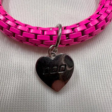 Vintage Hot Pink Stretch Bracelet with Heart Charm | Bold Chain Link Bangle | Y2K Statement Bracelet | Active Living Charm