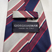 Vintage Giorgio Armani Silk Neck Tie | Navy Red Stripe | Handmade in Italy | Classic Menswear