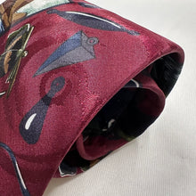 Vintage Fishing Novelty Tie Burgundy Fishing Print 100% Polyester Retro Necktie