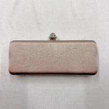 Vintage Champagne Satin Evening Clutch, Rhinestone Clasp, Chain Strap Shoulder Bag