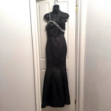 Vintage Black Satin Rhinestone Mermaid Evening Gown / Y2K One Shoulder Formal Maxi Dress / Old Hollywood Glam Prom Dress