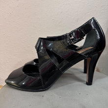 Vintage Diana Ferrari Black Patent Heels / Open Toe Strappy Pumps / Glossy Leather Look / Size US 7.5 / Minimal Chic Heels