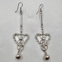 Vintage Silver Heart Crystal Drop Earrings | Y2K Statement Dangle Jewelry