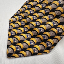 Vintage Cravattificio Di Siena 100% Silk Tie Gold Black Geometric Pattern Italian Necktie