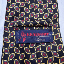 Vintage Beaufort 100% Silk Tie Black Gold Red Geometric Diamond Pattern Made in Italy