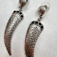 Vintage Silver Tusk Drop Earrings – Bold Statement Dangle with Black Stone Detail
