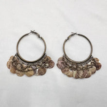 Vintage Shell Disc Hoop Earrings | Antique Brass Boho Festival Jewelry