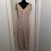 Vintage Metallic Rose Gold Fringe V-Neck Maxi Dress Size M Shimmer Column Slit