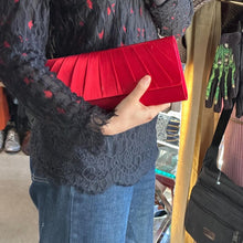 Vintage Red Satin Evening Bag | Pleated Formal Clutch, 90s Cocktail Party Purse