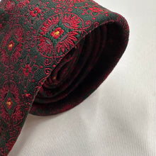 Vintage Floral Paisley Silk-Style Tie Dark Green Red Pattern Retro Necktie