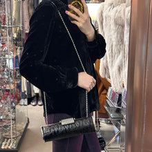 Vintage Black Croc Embossed Cylinder Clutch Bag, Rhinestone Clasp Evening Purse, Chain Strap Y2K Shoulder Bag