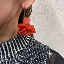 Statement Coral Flower Drop Earrings | Frosted Acrylic Floral Earrings | Gold Wire Hook Dangle Earrings