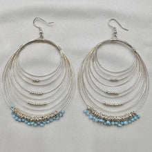 Vintage Champagne Gold Multi Hoop Earrings | Blue Seed Bead Statement Boho Jewellery