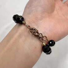 Vintage Black Faceted Glass Bead Bracelet | Adjustable Statement Bracelet | Jet Black Crystal Style