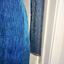 Vintage Electric Blue Metallic Pleated Mini Dress | 1980s Sheer Ruffle Party Cocktail Dress